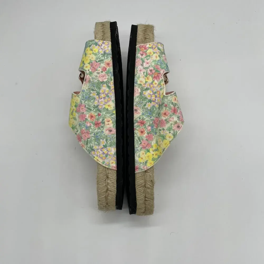 LoveShackFancy x Manebí Nordic Floral Leather Espadrille Slides - Rainbow Skies